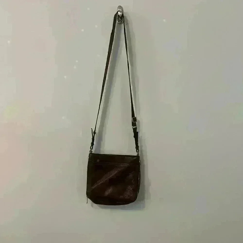 FOSSIL "Preston" Brown Pebbled Leather Expandable Crossbody